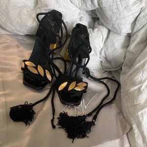 Giuseppe Zanotti gold and black tassel heels
